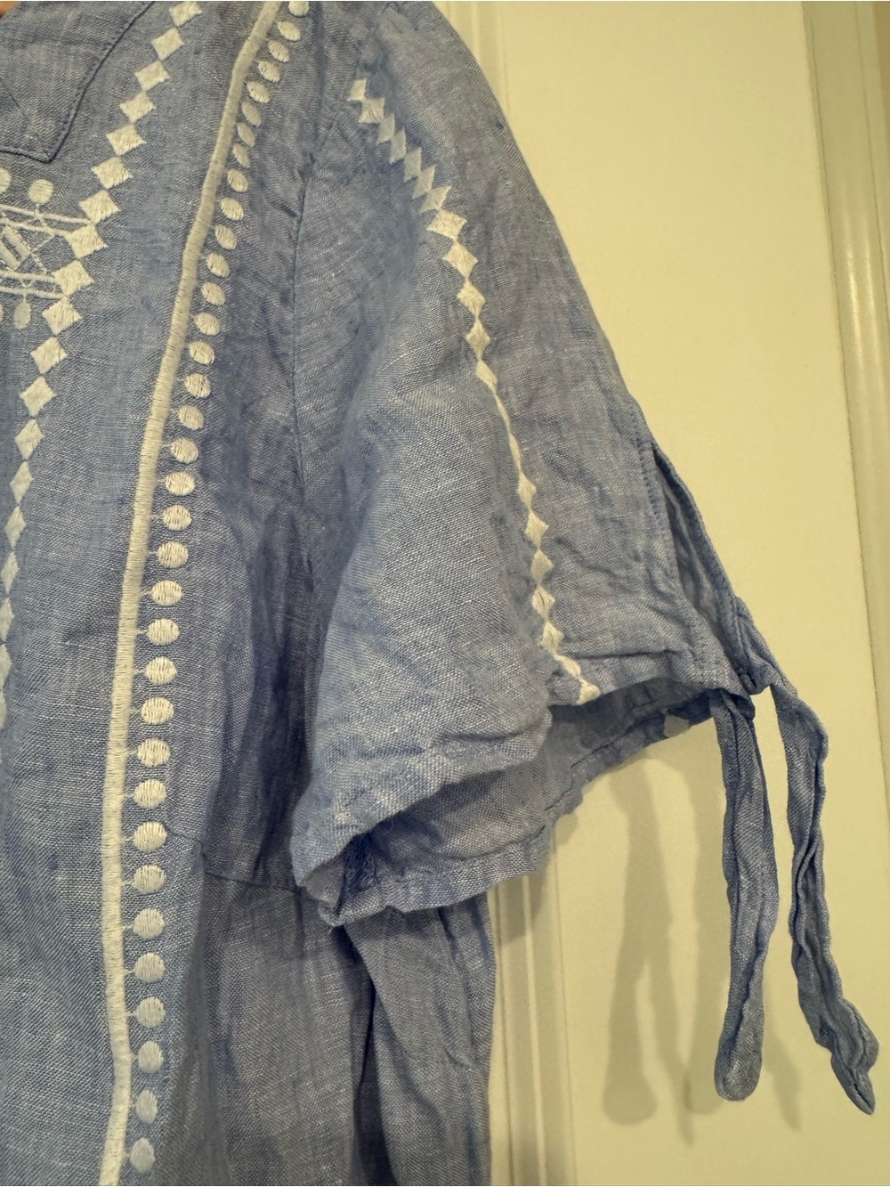 Talbots Light Blue Embroidered Linen-Blend Square Neck Top - Picture 5 of 8